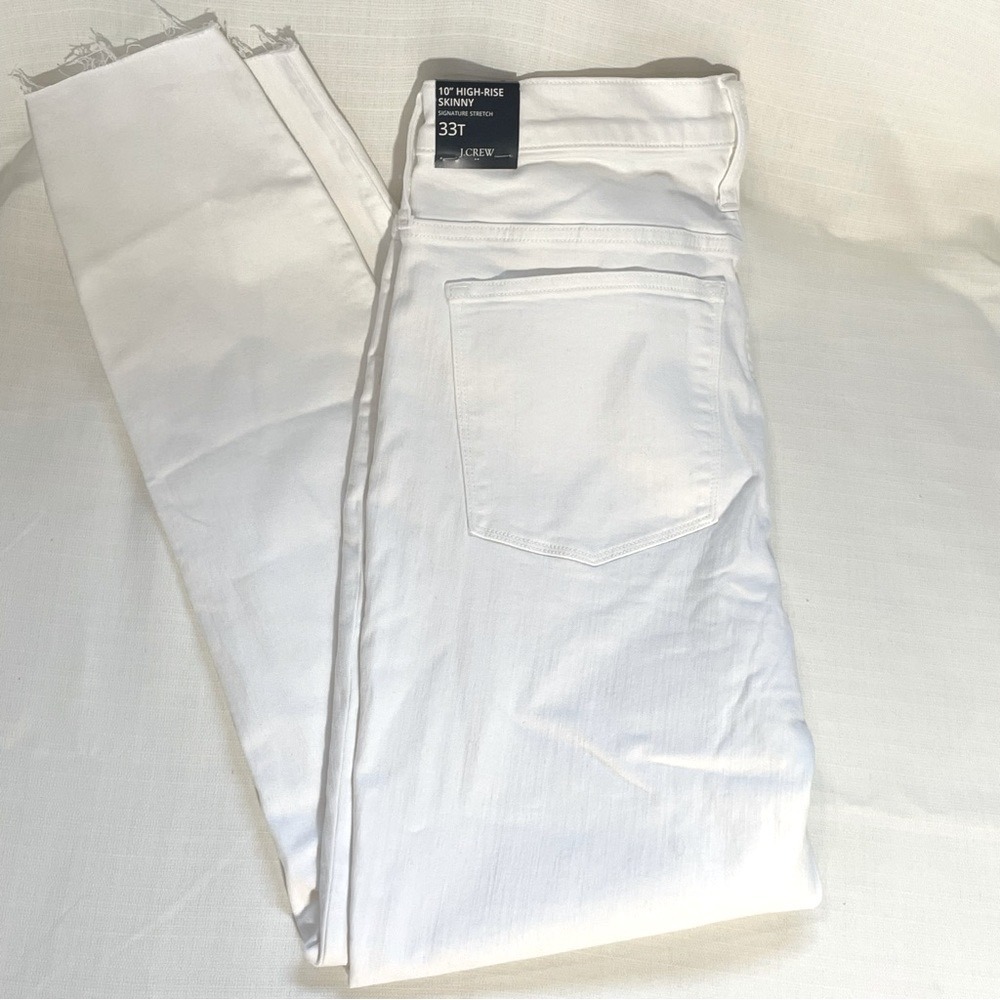 J. Crew White Raw Hem 10" Hi‎ Rise Signature Stretch Skinny Jean 33 Tall NWT